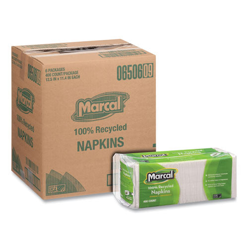 100% Recycled Luncheon Napkins, 11.4 x 12.5, White, 400/Pack, 6PK/CT