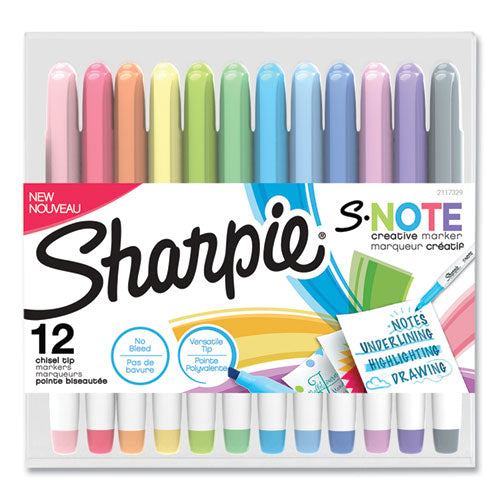 S-Note Creative Markers, Assorted Ink Colors, Chisel Tip, Assorted Barrel Colors, 12/Pack