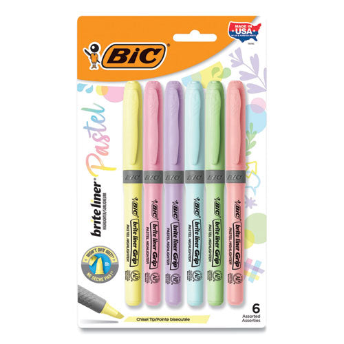 Brite Liner Grip Pocket Highlighter, Assorted Ink Colors, Chisel Tip, Assorted Barrel Colors, 6/Pack