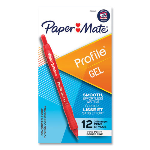 Profile Gel Pen, Retractable, Fine 0.5 mm, Red Ink, Translucent Red Barrel, Dozen