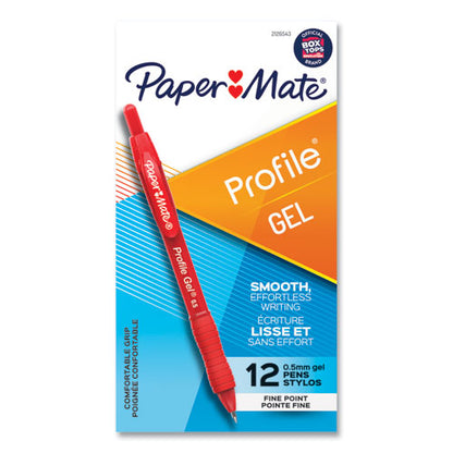 Profile Gel Pen, Retractable, Fine 0.5 mm, Red Ink, Translucent Red Barrel, Dozen