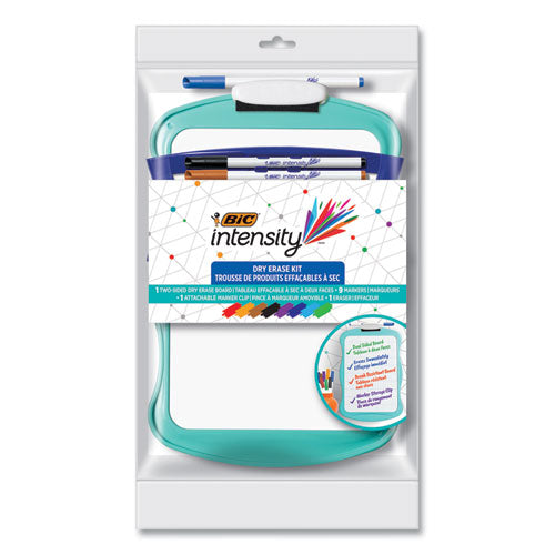 Intensity Dry Erase Board and Markers Kit, 7.8 x 11.8, White Surface, Blue Plastic Frame