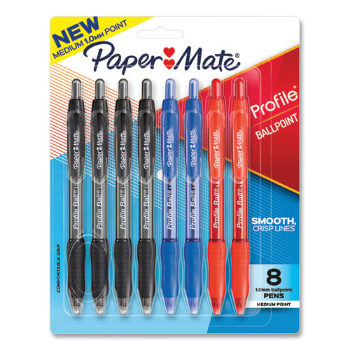 Profile Ballpoint Pen, Retractable, Medium 1 mm, Assorted Ink and Barrel Colors, 8/Pack