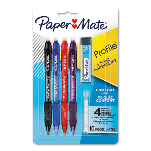 Profile Mechanical Pencils, 0.7 mm, HB (#2), Black Lead, Assorted Barrel Colors, 4/Pack