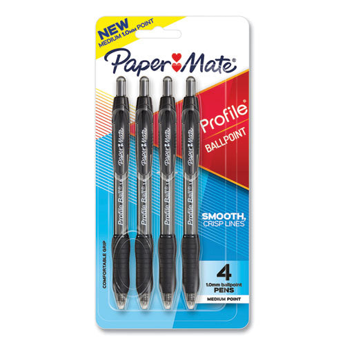 Profile Ballpoint Pen, Retractable, Medium 1 mm, Black Ink, Translucent Black Barrel, 4/Pack