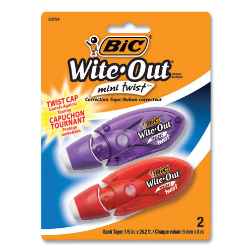 Wite-Out Mini Twist Correction Tape, Non-Refillable, Blue/Fuchsia Applicators 0.2" x 314", 2/Pack