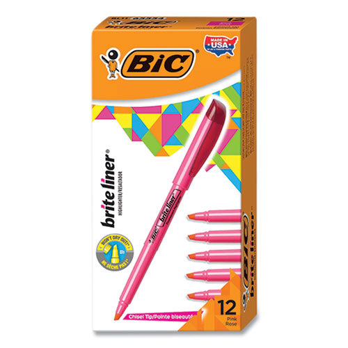 Brite Liner Highlighter, Fluorescent Pink Ink, Chisel Tip, Pink/Black Barrel, Dozen