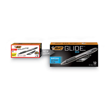 GLIDE Bold Ballpoint Pen, Retractable, Bold 1.6 mm, Black Ink, Smoke Barrel, Dozen