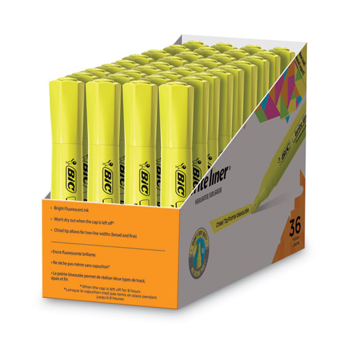 Brite Liner Tank-Style Highlighter Value Pack, Yellow Ink, Chisel Tip, Yellow/Black Barrel, 36/Pack