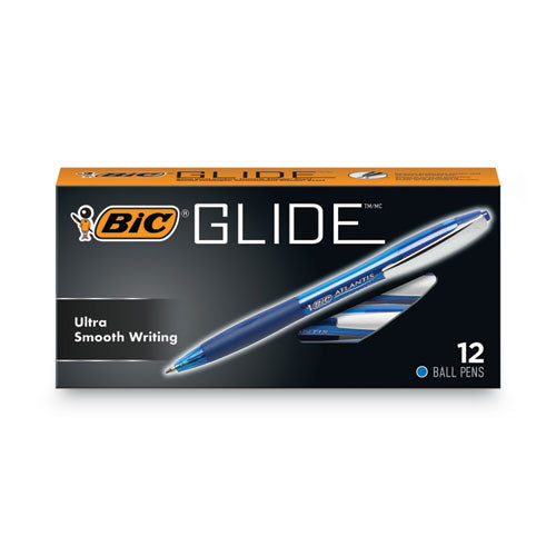 GLIDE Ballpoint Pen, Retractable, Medium 1 mm, Blue Ink, Blue Barrel, Dozen