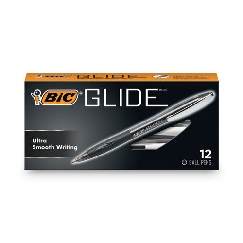 GLIDE Ballpoint Pen, Retractable, Medium 1 mm, Black Ink, Black Barrel, Dozen