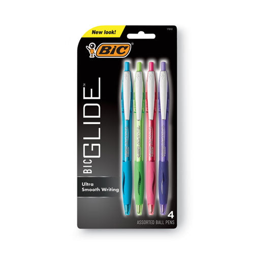 GLIDE Ballpoint Pen, Retractable, Medium 1 mm, Assorted Ink and Barrel Colors, 4/Pack