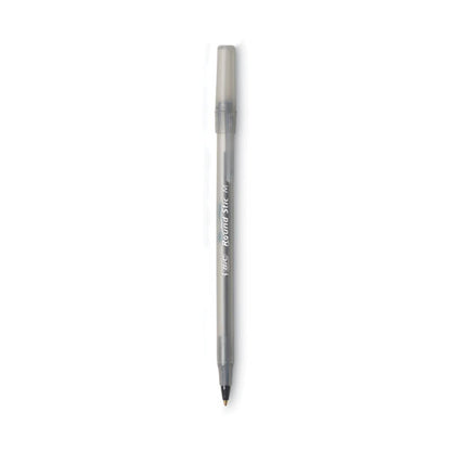 Round Stic Xtra Life Ballpoint Pen, Stick, Medium 1 mm, Black Ink, Smoke Barrel, Dozen