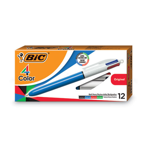 4-Color Multi-Function Ballpoint Pen, Retractable, Medium 1 mm, Black/Blue/Green/Red Ink, Blue/White Barrel