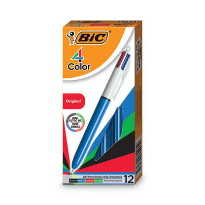 4-Color Multi-Function Ballpoint Pen, Retractable, Medium 1 mm, Black/Blue/Green/Red Ink, Blue/White Barrel