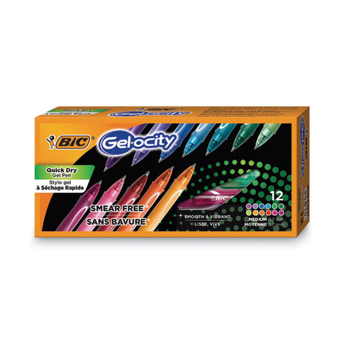 Gel-ocity Quick Dry Gel Pen, Retractable, Fine 0.7 mm, 12 Assorted Ink and Barrel Colors, Dozen