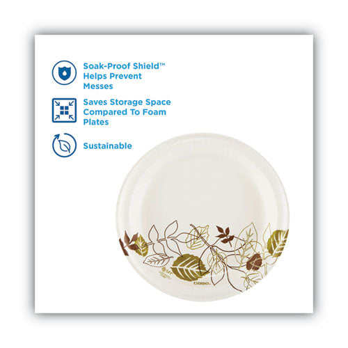 Pathways Soak-Proof Shield Mediumweight Paper Plates, 8.5" dia, Green/Burgundy, 1,000/Carton