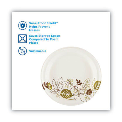 Pathways Soak-Proof Shield Mediumweight Paper Plates, 8.5" dia, Green/Burgundy, 1,000/Carton