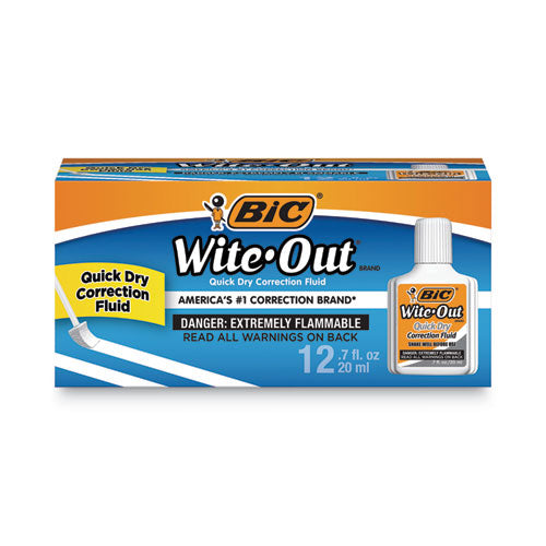 Wite-Out Quick Dry Correction Fluid, 20 mL Bottle, White, Dozen