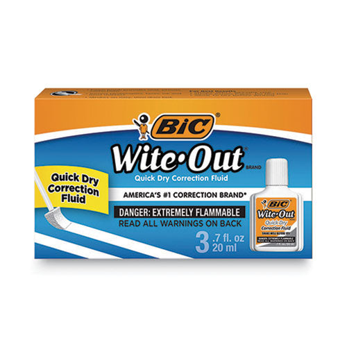 Wite-Out Quick Dry Correction Fluid, 20 mL Bottle, White, 3/Pack