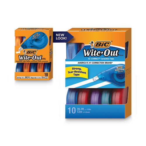 Wite-Out EZ Correct Correction Tape Value Pack, Non-Refillable, Blue/Orange Applicators, 0.17" x 472", 10/Box