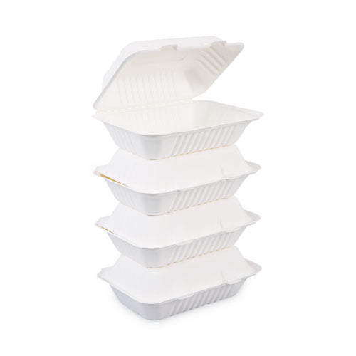 Bagasse Food Containers, Hinged-Lid, 1-Compartment 9 x 6 x 3.19, White, Sugarcane, 125/Sleeve, 2 Sleeves/Carton