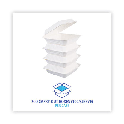 Bagasse Food Containers, Hinged-Lid, 1-Compartment 9 x 9 x 3.19, White, Sugarcane, 100/Sleeve, 2 Sleeves/Carton