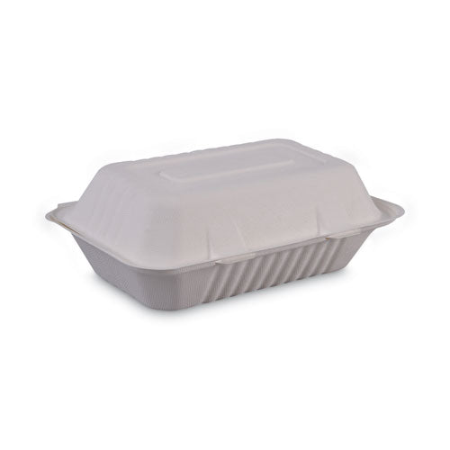 Bagasse Food Containers, Hinged-Lid, 1-Compartment 9 x 6 x 3.19, White, Sugarcane, 125/Sleeve, 2 Sleeves/Carton