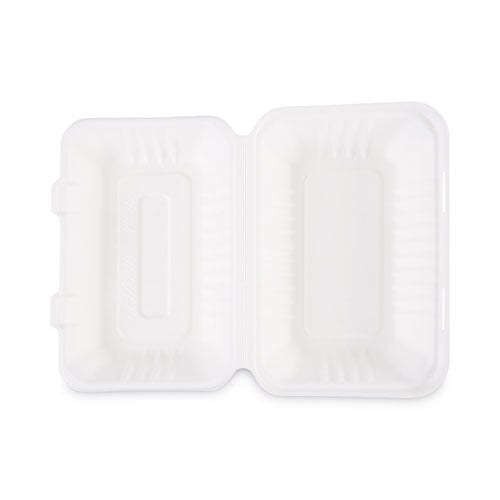 Bagasse Food Containers, Hinged-Lid, 1-Compartment 9 x 6 x 3.19, White, Sugarcane, 125/Sleeve, 2 Sleeves/Carton