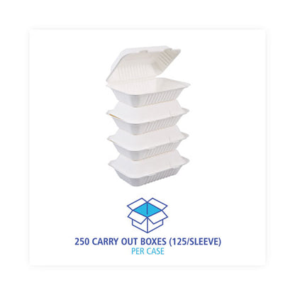 Bagasse Food Containers, Hinged-Lid, 1-Compartment 9 x 6 x 3.19, White, Sugarcane, 125/Sleeve, 2 Sleeves/Carton