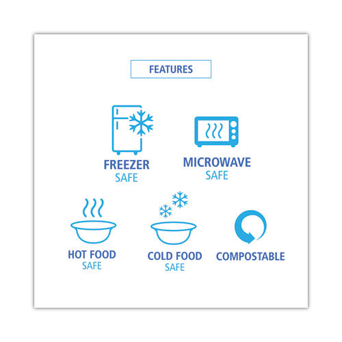 Bagasse Food Containers, Hinged-Lid, 3-Compartment 9 x 9 x 3.19, White, Sugarcane, 100/Sleeve, 2 Sleeves/Carton