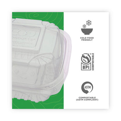 Clear Clamshell Hinged Food Containers, 6 x 6 x 3, Plastic, 80/Pack, 3 Packs/Carton