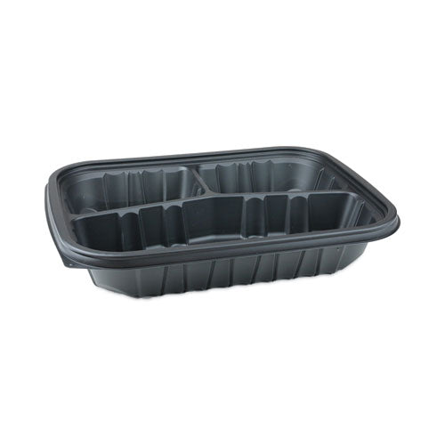 EarthChoice Entree2Go Takeout Container, 3-Compartment, 48 oz, 11.75 x 8.75 x 2.13, Black, Plastic, 200/Carton