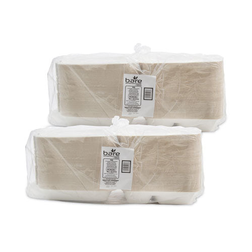 Bare Eco-Forward Bagasse Hinged Lid Containers, 3-Compartment, 9.6 x 9.4 x 3.2, Ivory, Sugarcane, 200/Carton