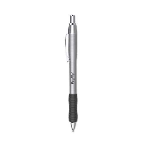 Profile Metal Ballpoint Pen, Retractable, Medium 1 mm, Black Ink, Silver Barrel, Dozen