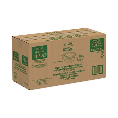 ClearPac SafeSeal Tamper-Resistant/Evident Containers, Flat Lid, 16 oz, 4.9 x 2.5 x 5.5, Clear, Plastic, 100/Bag, 2 Bags/CT