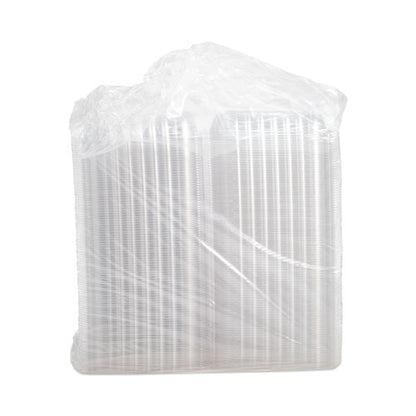 ClearSeal Hinged-Lid Plastic Containers, 9.3 x 8.8 x 3, Clear, Plastic, 100/Bag, 2 Bags/Carton