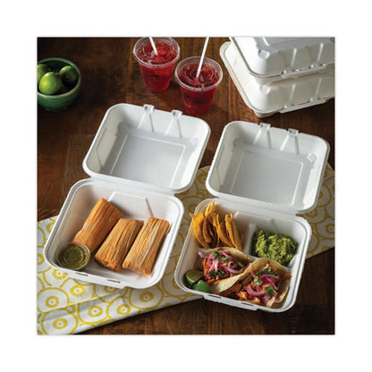 EarthChoice Bagasse Hinged Lid Container, Dual Tab Lock Large Container, 9 x 9 x 3.5, Natural, Sugarcane, 150/Carton