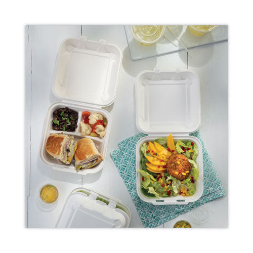 EarthChoice Bagasse Hinged Lid Container, Single Tab Lock, 6" Sandwich, 5.8 x 5.8 x 3.3, Natural, Sugarcane, 500/Carton