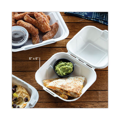 EarthChoice Bagasse Hinged Lid Container, Single Tab Lock, 6" Sandwich, 5.8 x 5.8 x 3.3, Natural, Sugarcane, 500/Carton