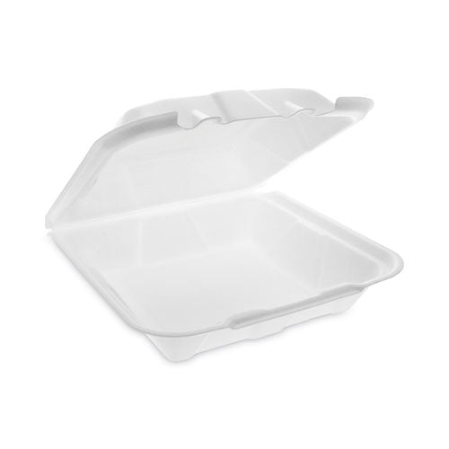 Vented Foam Hinged Lid Container, Dual Tab Lock Economy, 9.13 x 9 x 3.25, White, 150/Carton