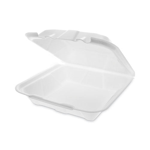 Vented Foam Hinged Lid Container, Dual Tab Lock Economy, 9.13 x 9 x 3.25, White, 150/Carton