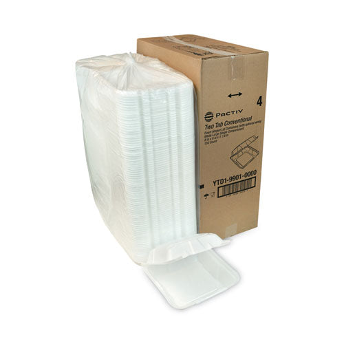 Vented Foam Hinged Lid Container, Dual Tab Lock, 9.13 x 9 x 3.25, White, 150/Carton