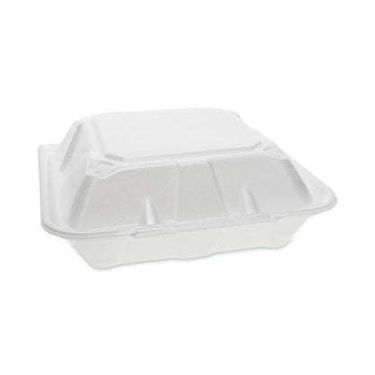 Vented Foam Hinged Lid Container, Dual Tab Lock, 3-Compartment, 9.13 x 9 x 3.25, White, 150/Carton