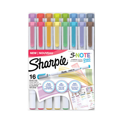 S-Note Creative Markers, Assorted Ink Colors, Bullet/Chisel Tip, White Barrel, 16/Pack