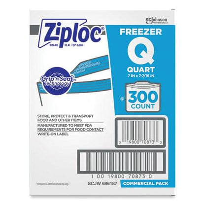 Double Zipper Freezer Bags, 1 qt, 2.7 mil, 7" x 7.75", Clear, 300/Carton