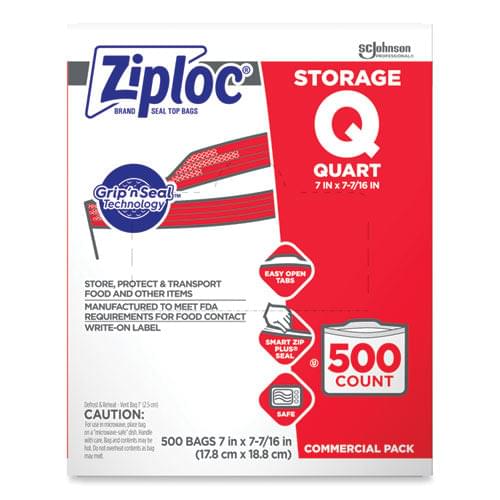 Double Zipper Storage Bags, 1 qt, 1.75 mil, 7" x 7.75", Clear, 500/Box