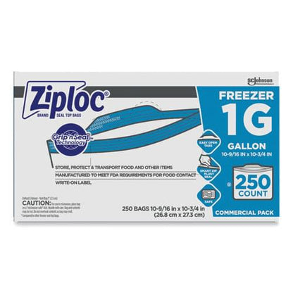 Double Zipper Freezer Bags, 1 gal, 2.7 mil, 10.56" x 10.75", Clear, 250/Carton