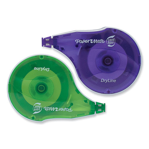 DryLine Correction Tape, Non-Refillable, Green/Purple Applicators, 0.17" x 472", 2/Pack