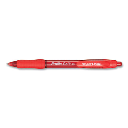 Profile Gel Pen, Retractable, Fine 0.5 mm, Red Ink, Translucent Red Barrel, Dozen